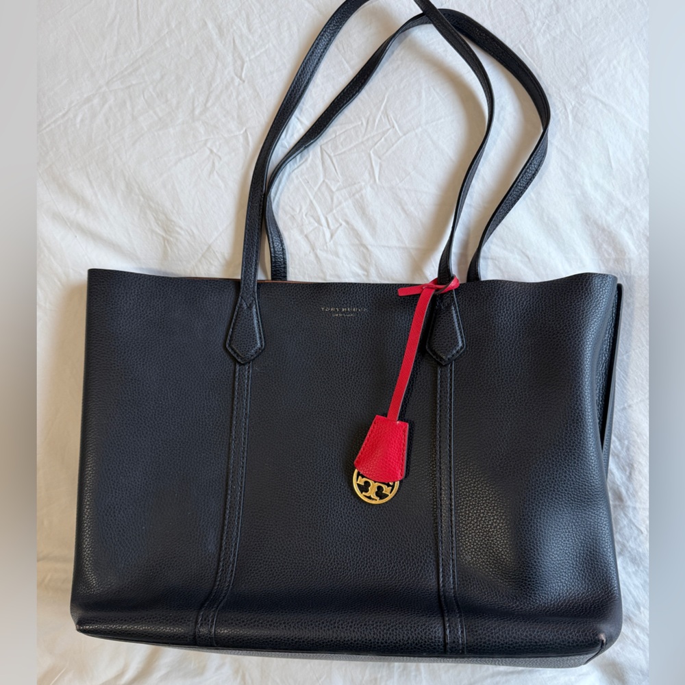 Black Leather Tory Burch Perry Tote